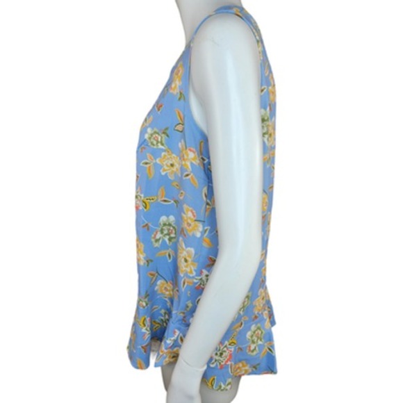 Denim & Co. Printed Sleeveless Tank Top Flutter Bottom Blue Floral X-Small NWOT - Picture 5 of 14